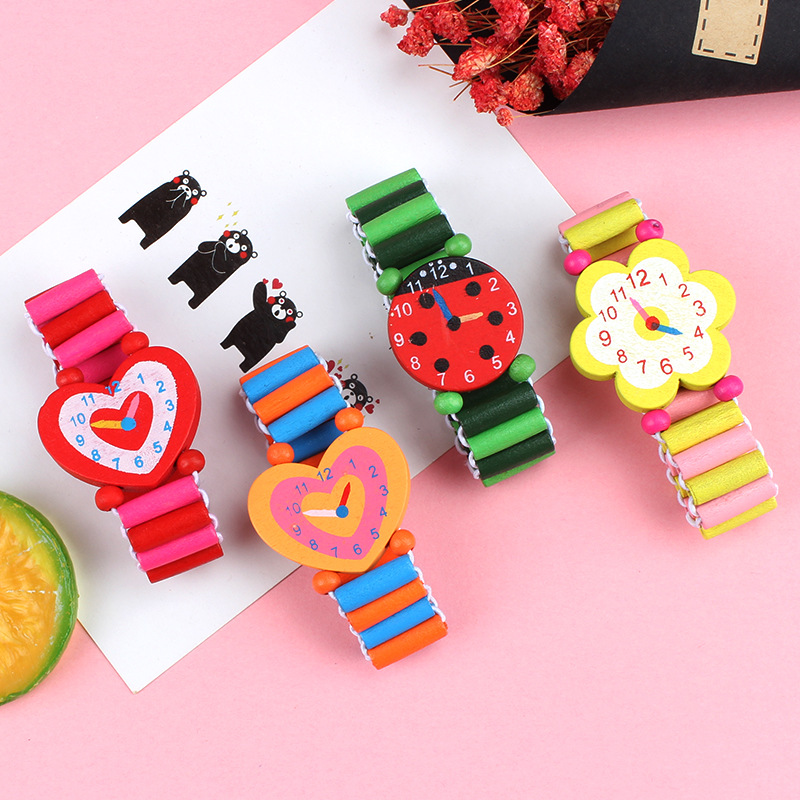 Kids Educational Watch - 3pcs/lot Wooden Wristwatches Nice Cartoon Crafts