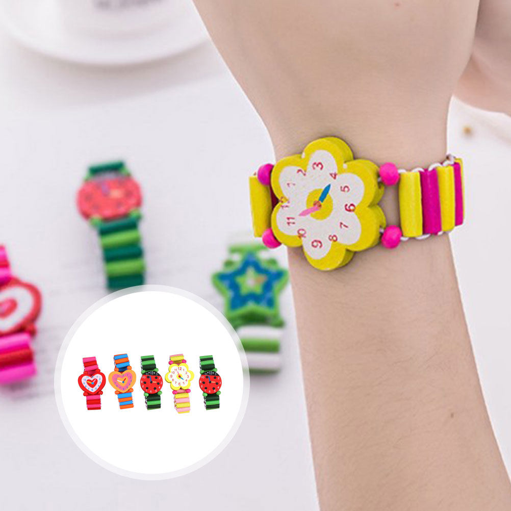 Kids Educational Watch - 5Pcs Kids Cartoon Wooden Watch Creative