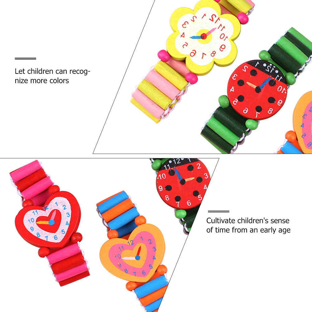 5Pcs Kids Cartoon Wooden Watch - Kids Educational Watch ulasan dan harga